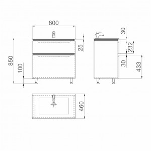 Тумба SANWERK AMATA 81 белая с умывальником Клеа 2F MV0000795 схема