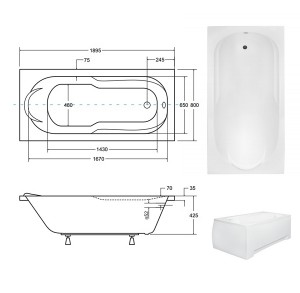 Ванна акриловая BESCO BONA 190х80 без ног схема