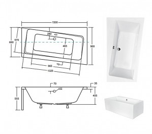 Ванна акриловая BESCO INFINITY 150х90 правая без ног схема