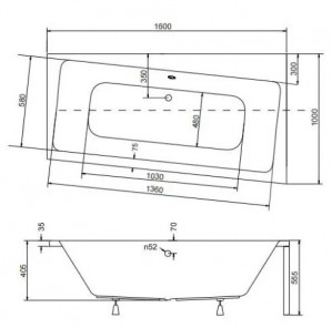 Ванна акриловая BESCO INFINITY 160х100 правая без ног схема