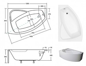 Ванна акриловая BESCO RIMA 130х85 левая без ног схема