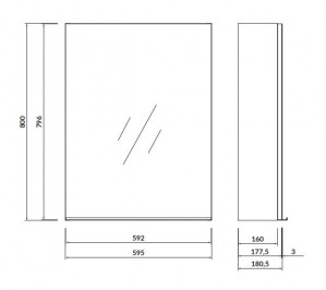 Зеркальный шкаф Cersanit Virgo 60 белый с черной ручкой S522-014 схема