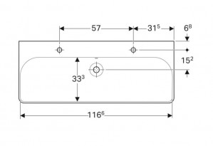 Умывальник Geberit SMYLE SQUARE 120 см 2 отверстия 500.253.01.1 схема