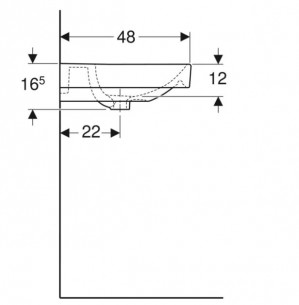 Умывальник Geberit SMYLE SQUARE 120 см 1 отверстие 500.226.01.1 схема