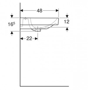 Умывальник Geberit SMYLE SQUARE 120 см 2 чаши 500.223.01.1 схема