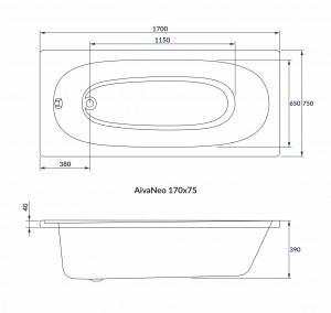 Ванна Volle AIVA NEO 170*75*39 см без ножек акрил 5мм 1229.001775