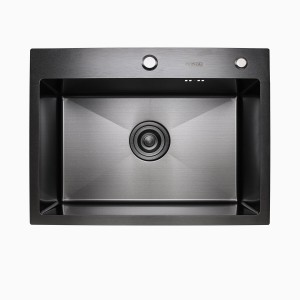 Кухонная мойка Platinum Handmade PVD 580х430х220 черная (толщина 3.0/1.5 мм 
корзина и дозатор в комплекте) 32264 фото