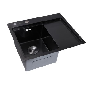 Кухонная мойка Platinum Handmade PVD 580х480х220 L черная (толщина 3.0/1.5 мм 
корзина и дозатор в комплекте) 32279 фото