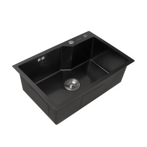 Кухонная мойка Platinum Handmade PVD 650х430х220 черная (толщина 3.0/1.5 
корзина и дозатор в комплекте) 33648 фото