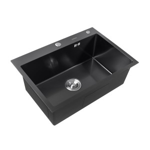 Кухонная мойка Platinum Handmade PVD 650х450х220 черная (толщина 3.0/1.5 
корзина и дозатор в комплекте) 32270 фото