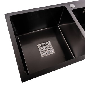 Кухонная мойка Platinum Handmade PVD HDB черная 780х430х230 две чаши (квадратний сифон 3.0/1.0) 36121 фото