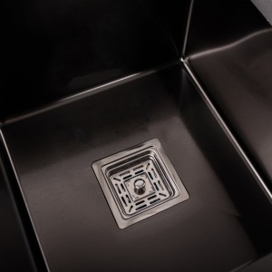 Кухонная мойка Platinum Handmade PVD HDB черная 780х480х230 две чаши (квадратный сифон 3.0/1.0) 36123 фото