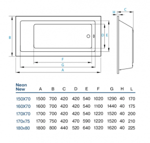 Ванна акриловая Koller Pool Neon new 170х70 схема