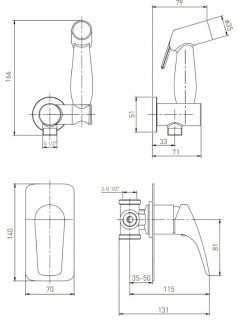 Набор смеситель скрытого монтажа с гигиеническим душем Volle Orlando cromo 1525.160101 схема