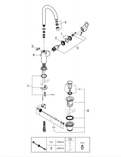 Смеситель для умывальника высокий Grohe BauLoop New L-Size 23763001 схема