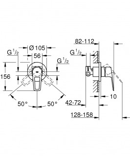 Смеситель для душа скрытого монтажа со скрытой частью Grohe BauLoop New 29042001 схема