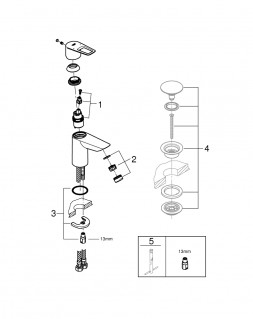 Grohe BauLoop New Смеситель однорычажный для раковины S-Size без донного клапана 23337001 схема