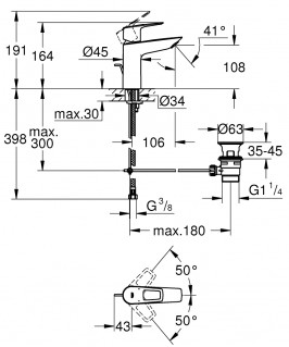 Набор смесителей для ванны Grohe BauLoop New 3 в 1 UA123215M0 схема