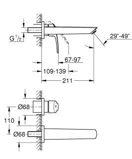 Смеситель для умывальника Grohe Eurosmart New L-Size внешняя часть 29338003 схема