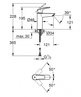 Смеситель для умывальника Grohe Eurosmart New M-Size 23324003 схема