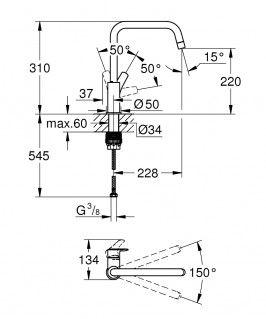 Смеситель кухонный Grohe Eurosmart 30567000 схема