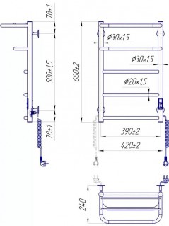 Электрический полотенцесушитель Марио Hotel ITR K 650x430 черный матовый схема