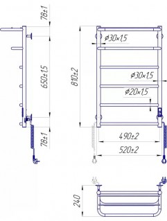 Электрический полотенцесушитель Марио Hotel ITR K 800x530 черный матовый схема