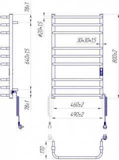 Полотенцесушитель электрический Mario Премиум Стандарт-I 800х500 TR К белый глянец схема
