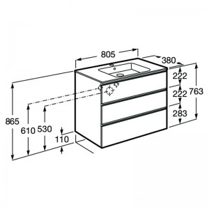 Комплект Roca GAP-N A851499153 Compacto 80см раковина с тумбой три ящика 
антрацит глянец