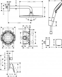 Душевая система Hansgrohe Crometta E 240 с однорычажным смесителем 27957000 
хром схема