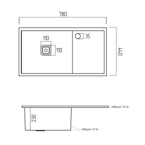 Кухонная мойка Platinum Handmade 780х440х230 L нержавейка толщина 3.0/1.0 
37440-3
