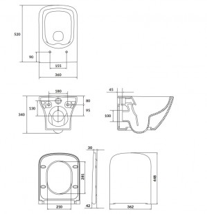 Подвесной унитаз с сиденьем Cersanit Larga Clean On прямоугольный с сиденьем дюропласт S701-473 схема