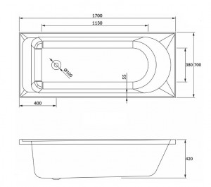 Ванна акриловая IMPRESE VALTICE New 170x70 см b0700657070- схема