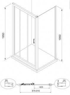 Душевая дверь Eger Lexo 599-809/1 трехсекционная раздвижная прозрачная 90 см- 
фото 2