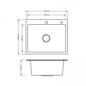 Кухонная мойка Lidz Handmade H6050B Brushed Black PVD 3.0/0.8 мм схема