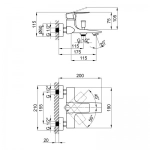 Смеситель для ванны Qtap Lodenice QTLOD3030101DC Chrome схема