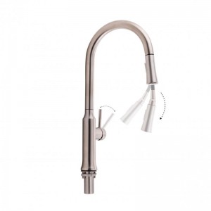 Смеситель для кухни Qtap Baruska с выдвижным изливом QTBAR9137103UN Brushed Nickel PVD