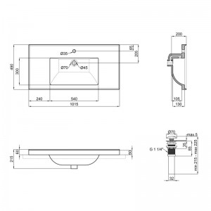 Раковина Qtap Albatross 5C 1000х480х210 White с донным клапаном QT01115100CW