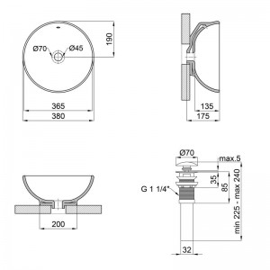 Раковина-чаша Qtap Robin 383х383х175 White с донным клапаном QT1311L408W