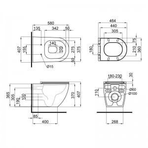 Унитаз подвесной Qtap Robin безободковый с сиденьем Soft-close QT13332141ERW схема