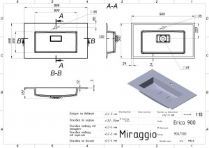 Умывальник Miraggio Erica 900 900х500х157 мм схема