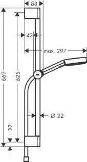 Душевой набор Hansgrohe Pulsify Select S 105 3jet EcoSmart cо штангой 65 см 24161000 схема