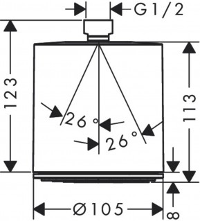 Верхний душ Hansgrohe Pulsify S 105 1jet EcoSmart+ 24132000 схема