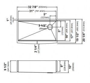 Кухонная мойка Kraus KWF210-33/PGM с фартуком монтаж под столешницу схема