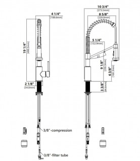 Смеситель кухонный 2 в 1 Kraus KFF-1610BBMB матовая латунь + черный схема