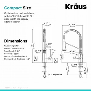 Кухонный смеситель Kraus KPF-1610SFSMB нерж сталь + черный мат схема