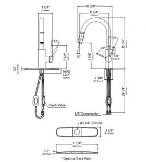 Кухонный смеситель Kraus KPF-2620BB бронза схема