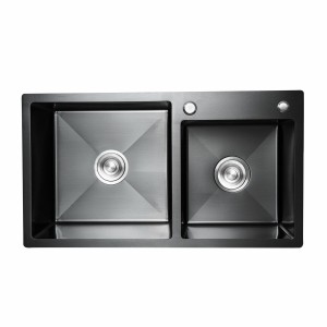 Кухонная мойка 78*43 PVD черная на две чаши Platinum Handmade HDB (круглый сифон, 3.0/0.8) SP000041719