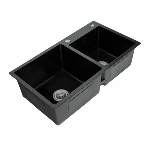 Кухонная мойка 78*43 PVD черная на две чаши Platinum Handmade HDB (круглый сифон, 3.0/0.8) SP000041719