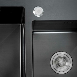 Кухонная мойка 78*43 PVD черная на две чаши Platinum Handmade HDB (круглый сифон, 3.0/0.8) SP000041719